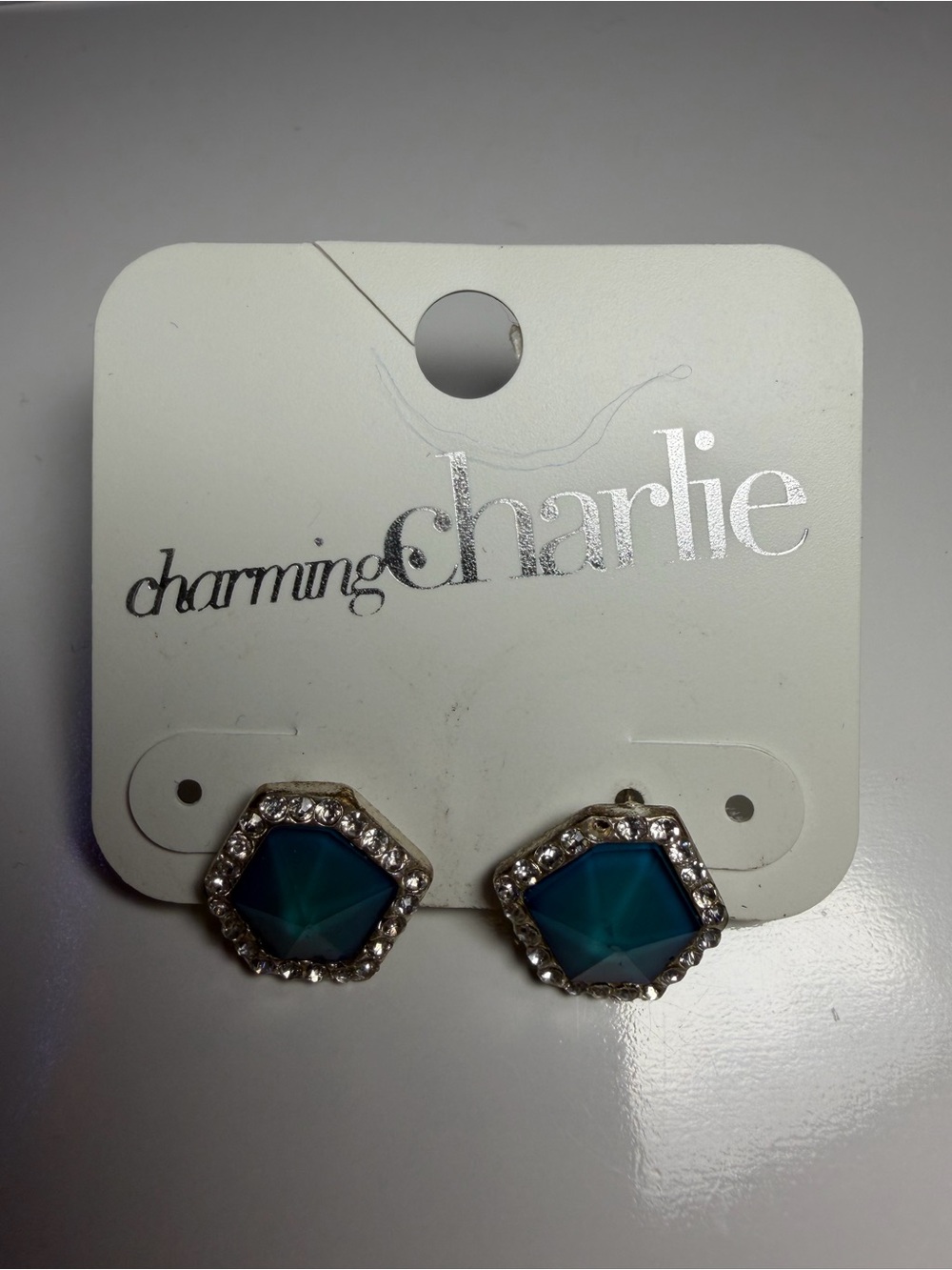 Charming Charlie Teal Hexagon Halo Stud Earrings